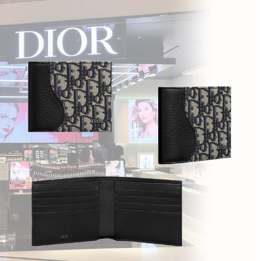 【Dior】 ディオール 新品 オールオーバー プリント ジャカード ファブリック カーフスキン ウォレット ブラック-BRAND OFF