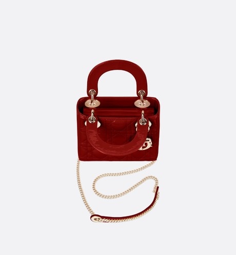 ミニ チェリーレッド カナージュ “LADY ディオール” パテントカーフスキン バッグ-BRAND OFF