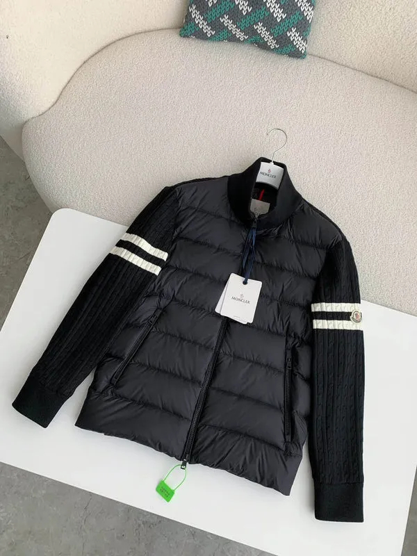 Moncler Padded Wool Zip-Up Cardigan Black/Dark Gray モンクレール パッド入りウール ジップアップ カーディガン ブラック/ダークグレー-BRAND OFF
