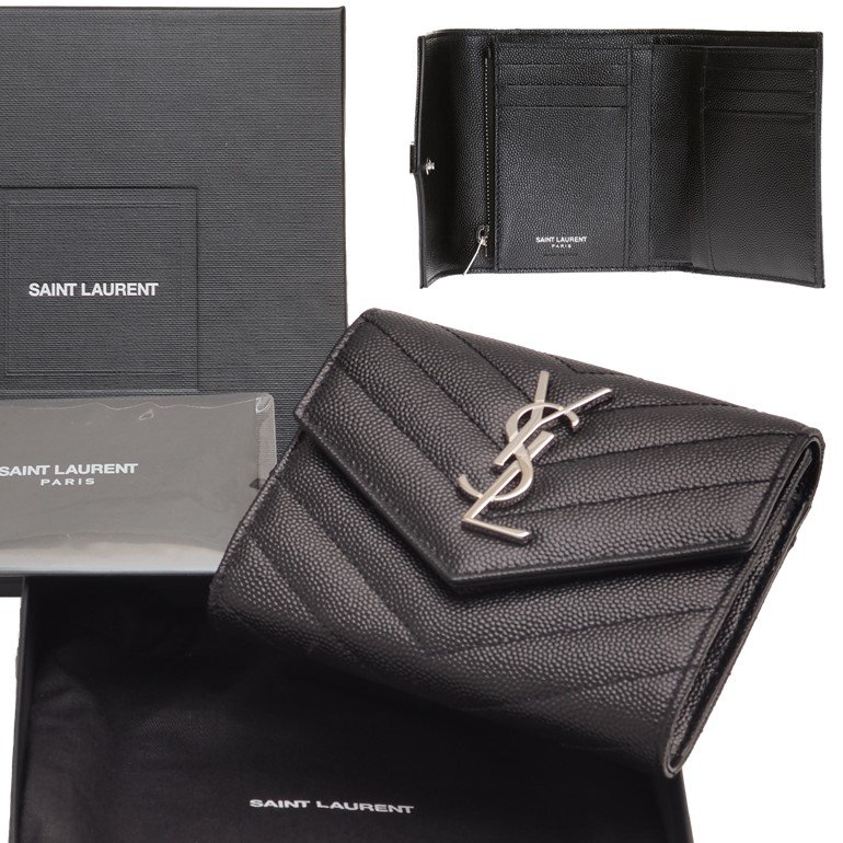 【SAINT LAURENT】モノグラム マルチフォールドウォレット（グレイン・ド・プードル／エンボスレザー）-BRAND OFF