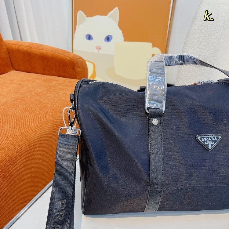 【Prada旗艦店】( プラダ ) キャンバス トラベルバッグ 46x21x26cm-BRAND OFF