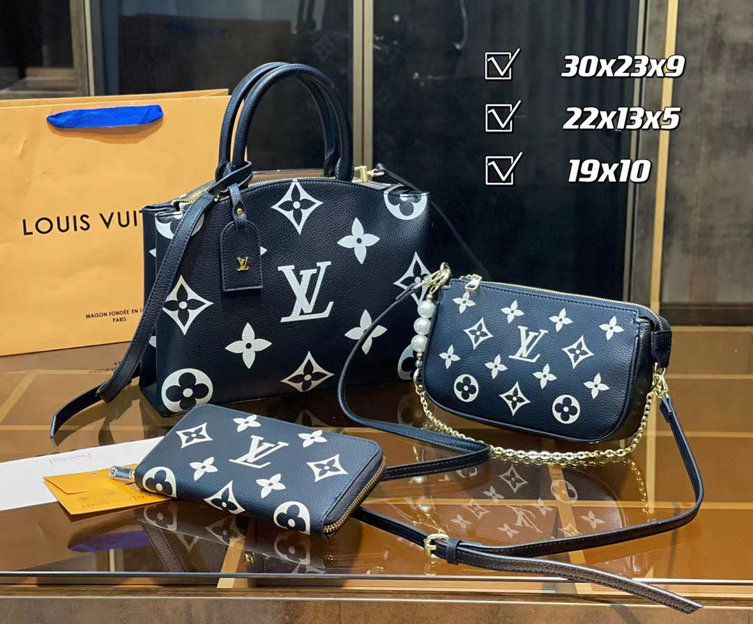 grand palais 黒 スリーピース割引セット ハンドバッグ メッセンジャーバッグ 財布 大容量【送料無料】-BRAND OFF