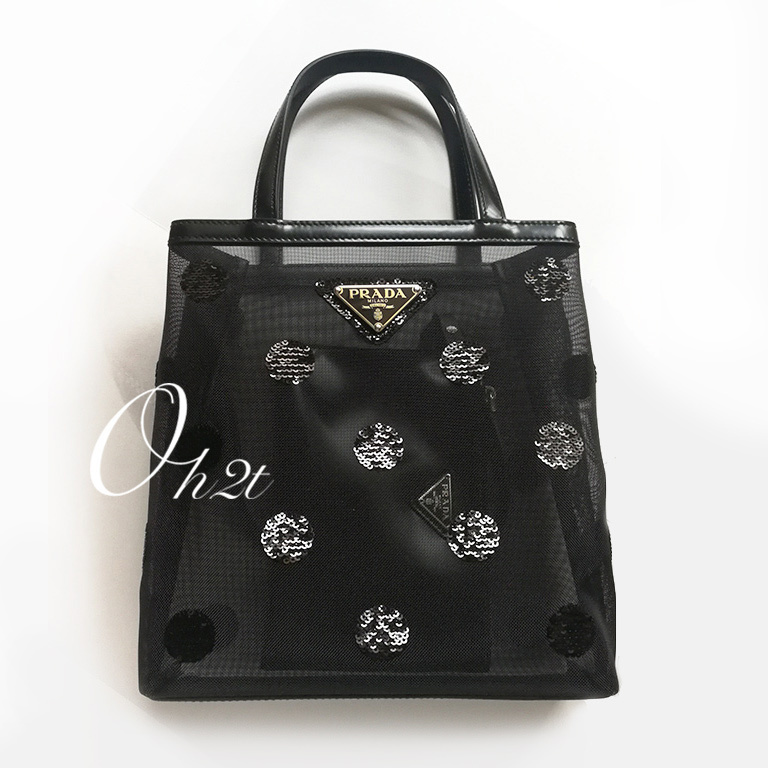PRADA スモール ポルカドット メッシュ トートバッグ-BRAND OFF