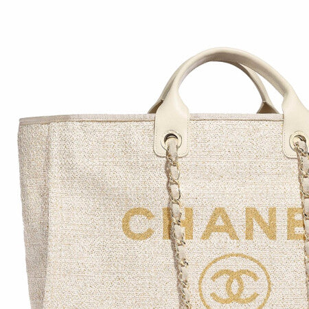 【CHANEL】シャネル SHOPPING BAG ショッピングバッグCOTTON ゴールドトーン大きい象牙-BRAND OFF