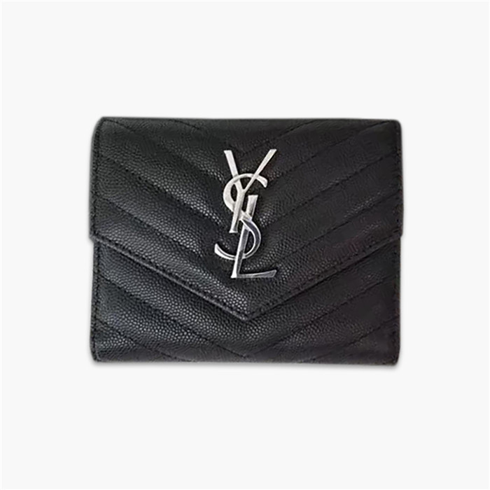【SAINT LAURENT】モノグラム マルチフォールドウォレット（グレイン・ド・プードル／エンボスレザー）-BRAND OFF