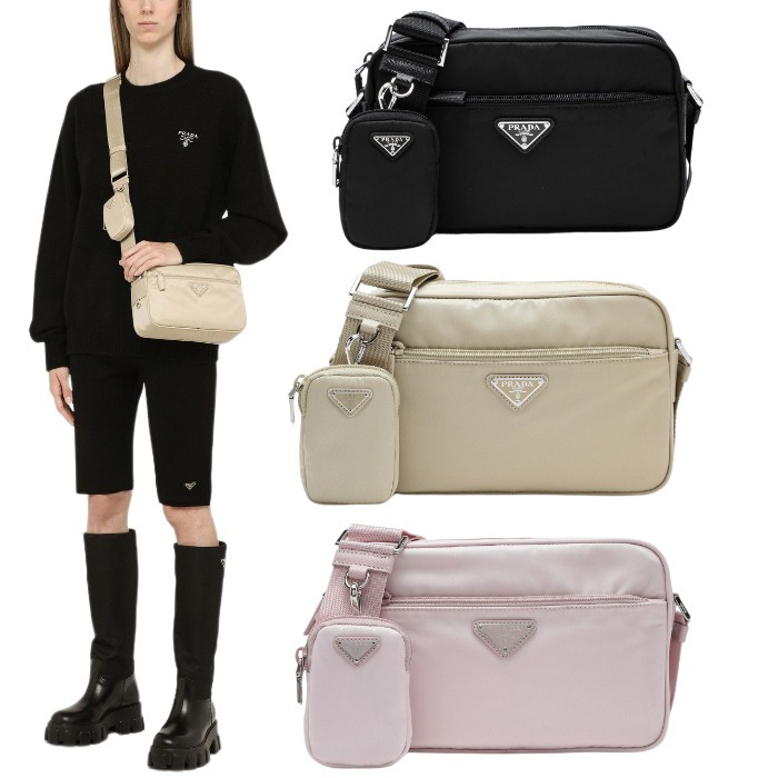 PRADA プラダ RE NYLON ロゴ ミニポーチ付き クロスボディバッグ-BRAND OFF