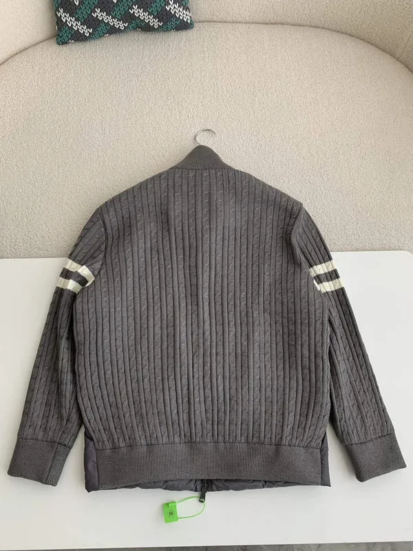 Moncler Padded Wool Zip-Up Cardigan Black/Dark Gray モンクレール パッド入りウール ジップアップ カーディガン ブラック/ダークグレー-BRAND OFF