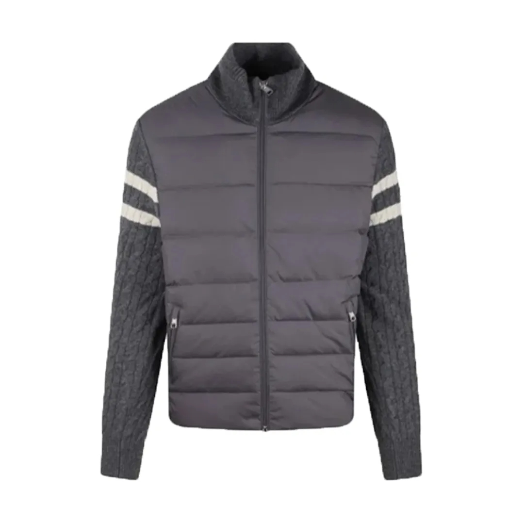 Moncler Padded Wool Zip-Up Cardigan Black/Dark Gray モンクレール パッド入りウール ジップアップ カーディガン ブラック/ダークグレー-BRAND OFF