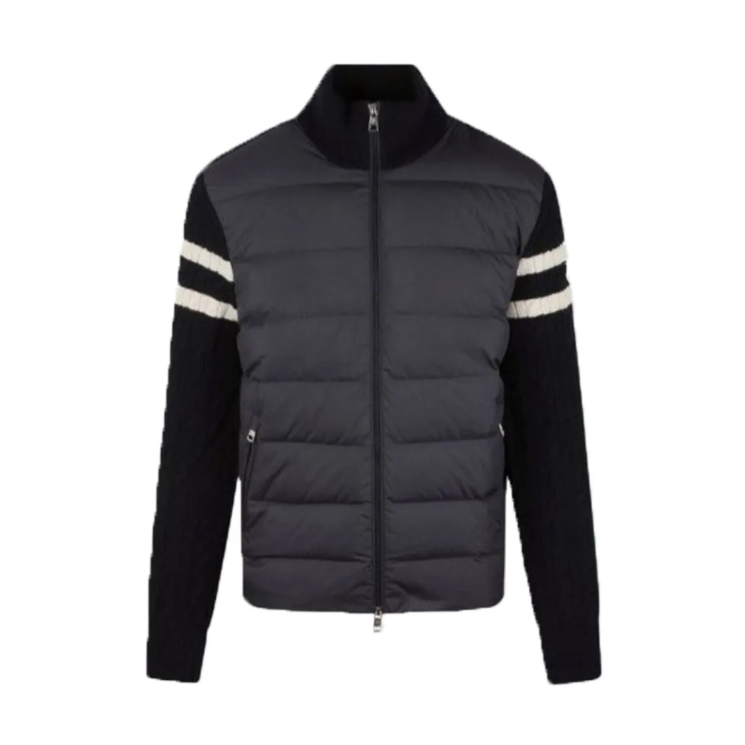 Moncler Padded Wool Zip-Up Cardigan Black/Dark Gray モンクレール パッド入りウール ジップアップ カーディガン ブラック/ダークグレー-BRAND OFF