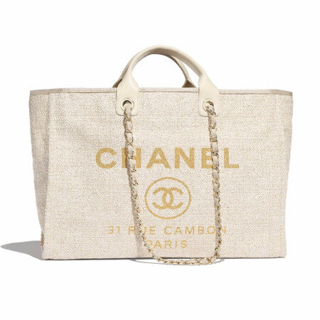 【CHANEL】シャネル SHOPPING BAG ショッピングバッグCOTTON ゴールドトーン大きい象牙-BRAND OFF