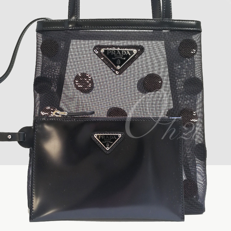 PRADA スモール ポルカドット メッシュ トートバッグ-BRAND OFF