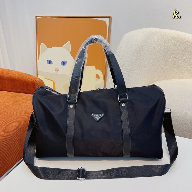 【Prada旗艦店】( プラダ ) キャンバス トラベルバッグ 46x21x26cm-BRAND OFF