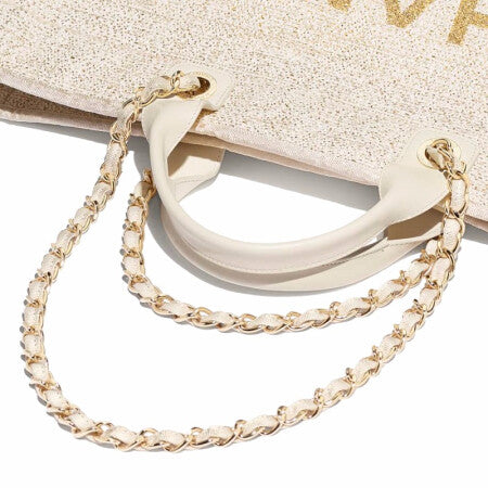 【CHANEL】シャネル SHOPPING BAG ショッピングバッグCOTTON ゴールドトーン大きい象牙-BRAND OFF