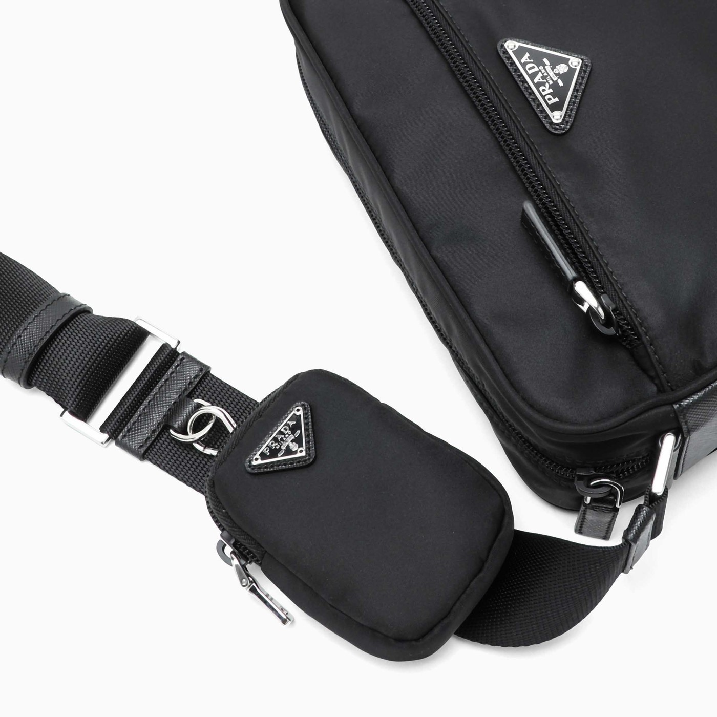 PRADA プラダ RE NYLON ロゴ ミニポーチ付き クロスボディバッグ-BRAND OFF