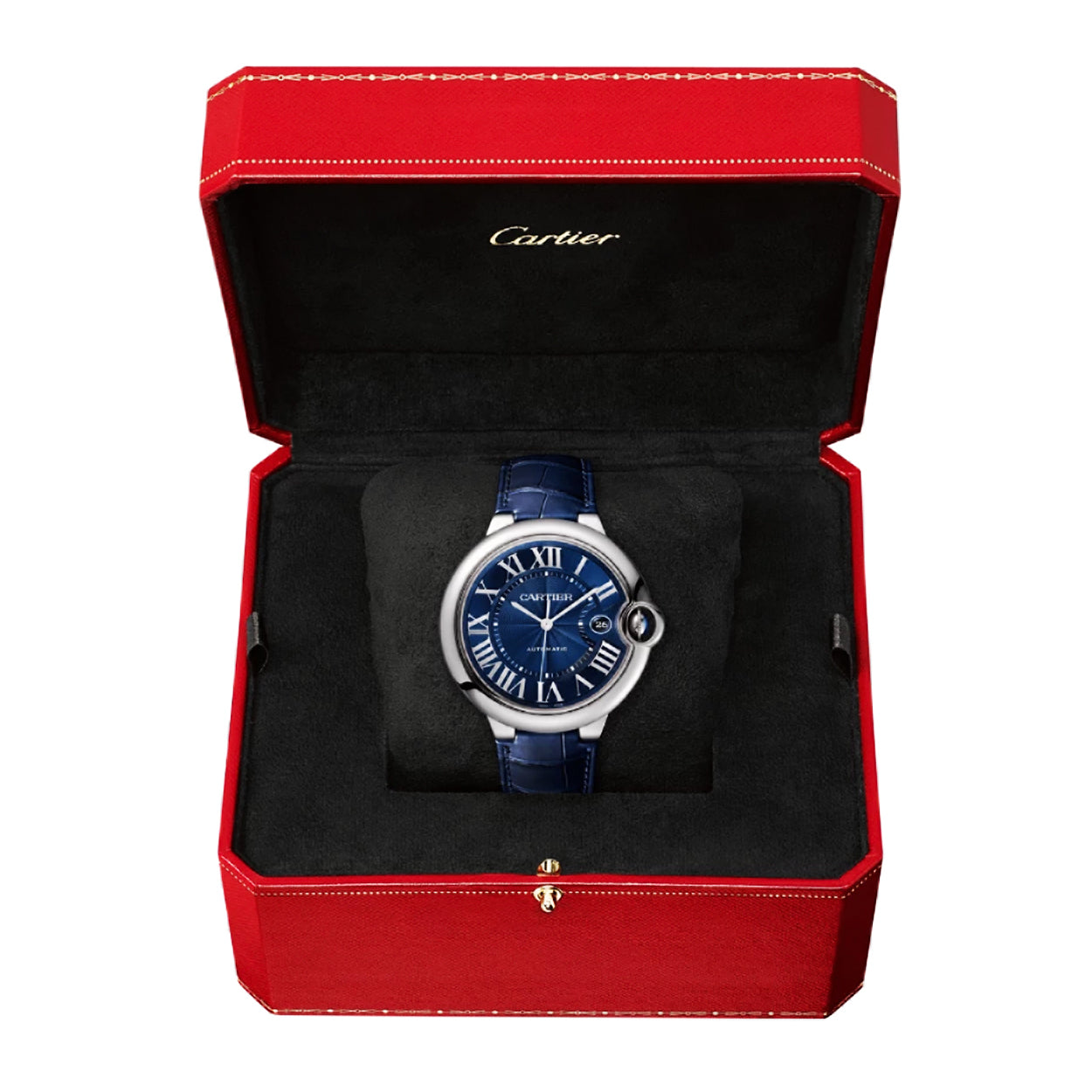 カルティエ バロン ブルー 42mm ブルー ダイヤル メンズ 自動巻き巻き レザー ストラップ ウォッチ WSBB0027-BRAND OFF