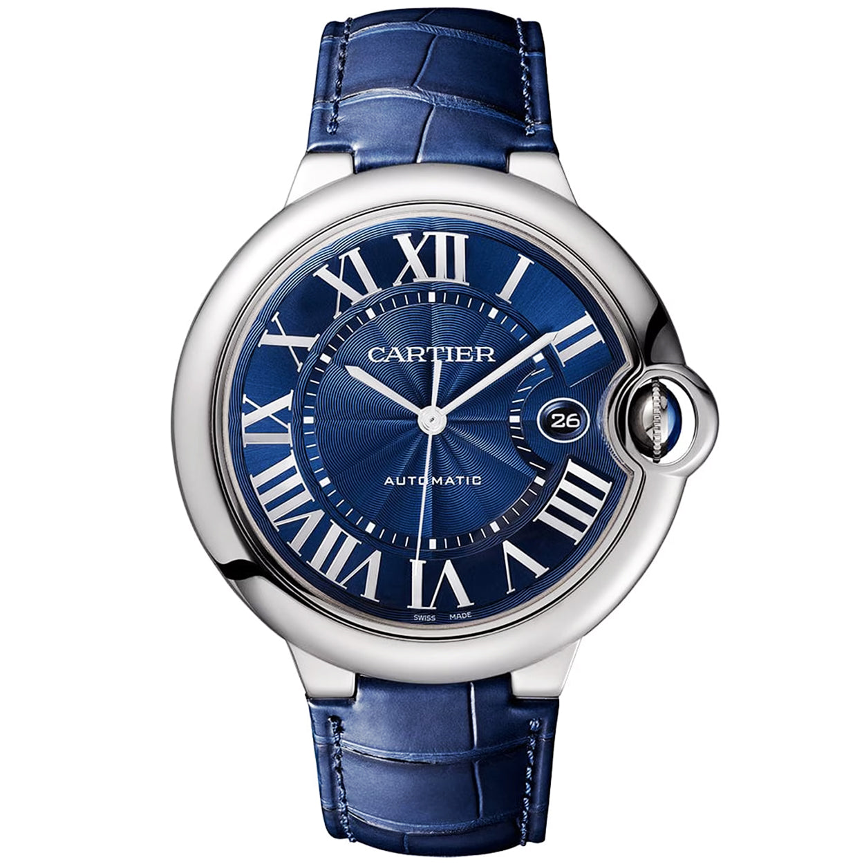 カルティエ バロン ブルー 42mm ブルー ダイヤル メンズ 自動巻き巻き レザー ストラップ ウォッチ WSBB0027-BRAND OFF