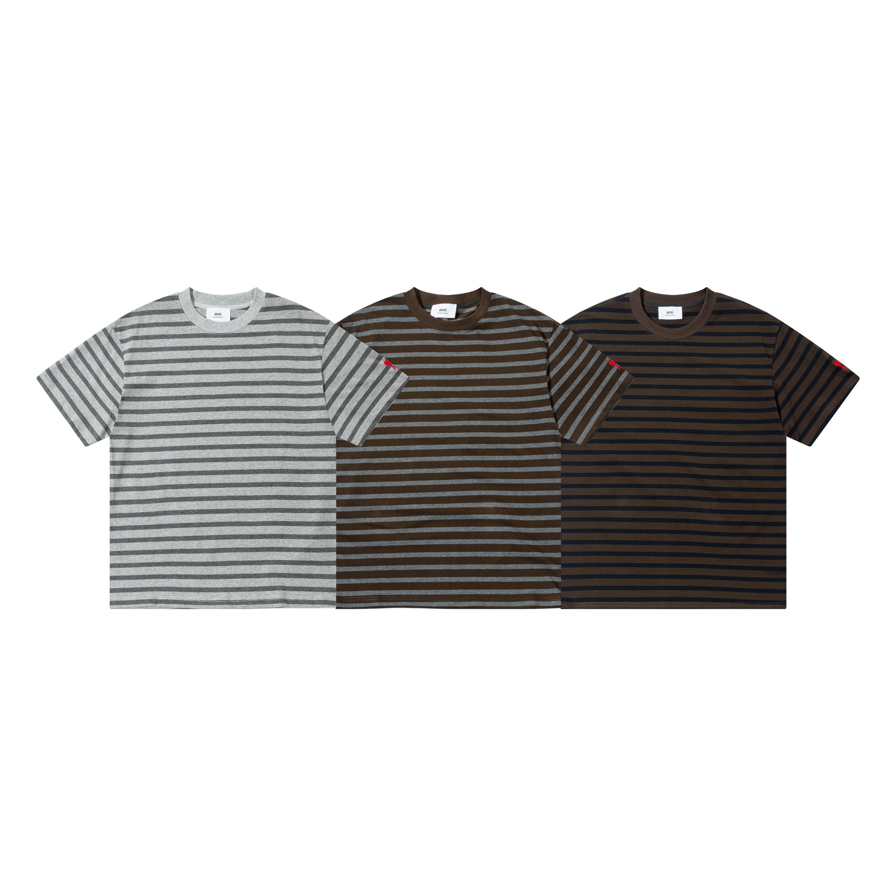 【AMI PARIS公式旗艦店】アミパリ新作ストライプ柄カジュアルTシャツ（男女兼用、半袖）