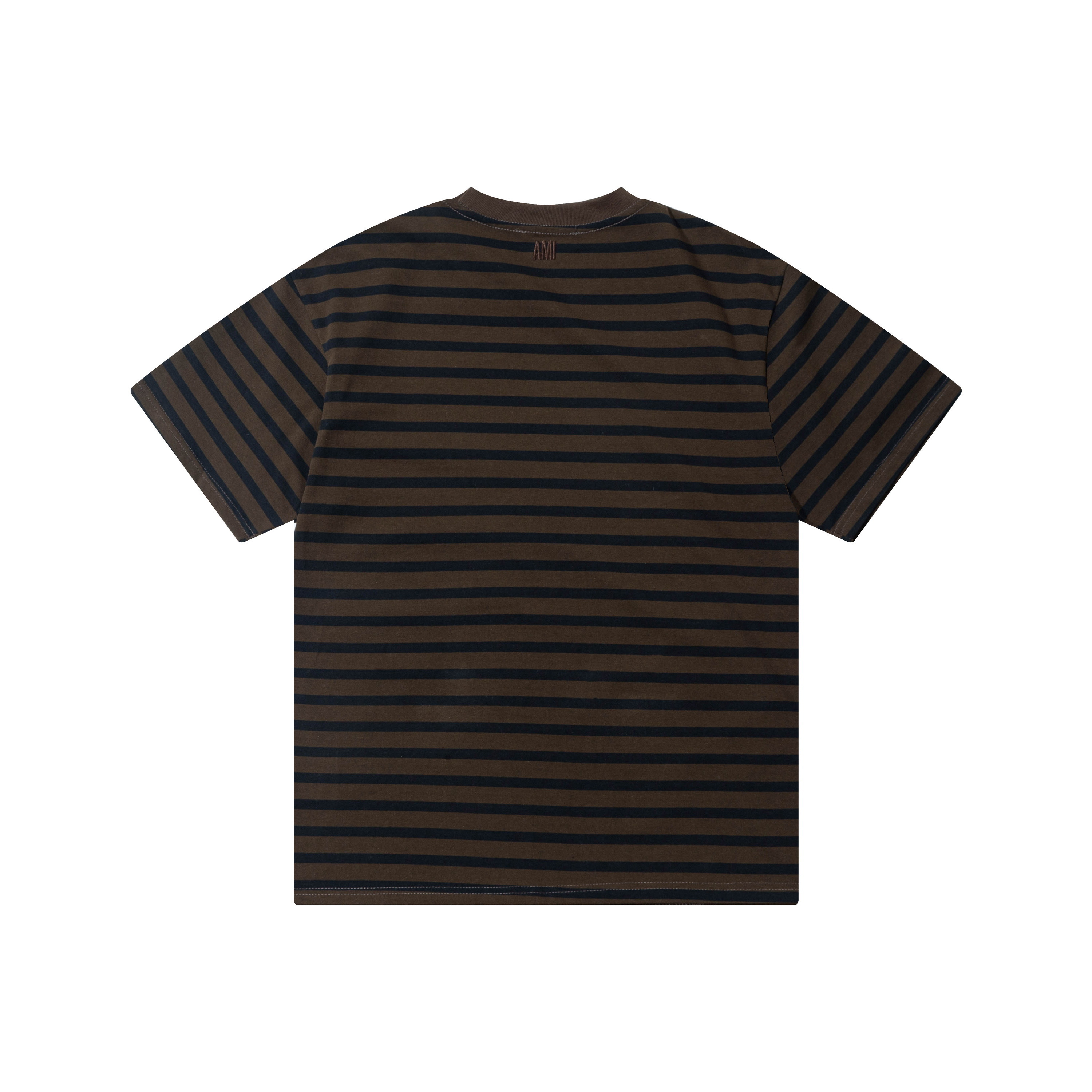 【AMI PARIS公式旗艦店】アミパリ新作ストライプ柄カジュアルTシャツ（男女兼用、半袖）