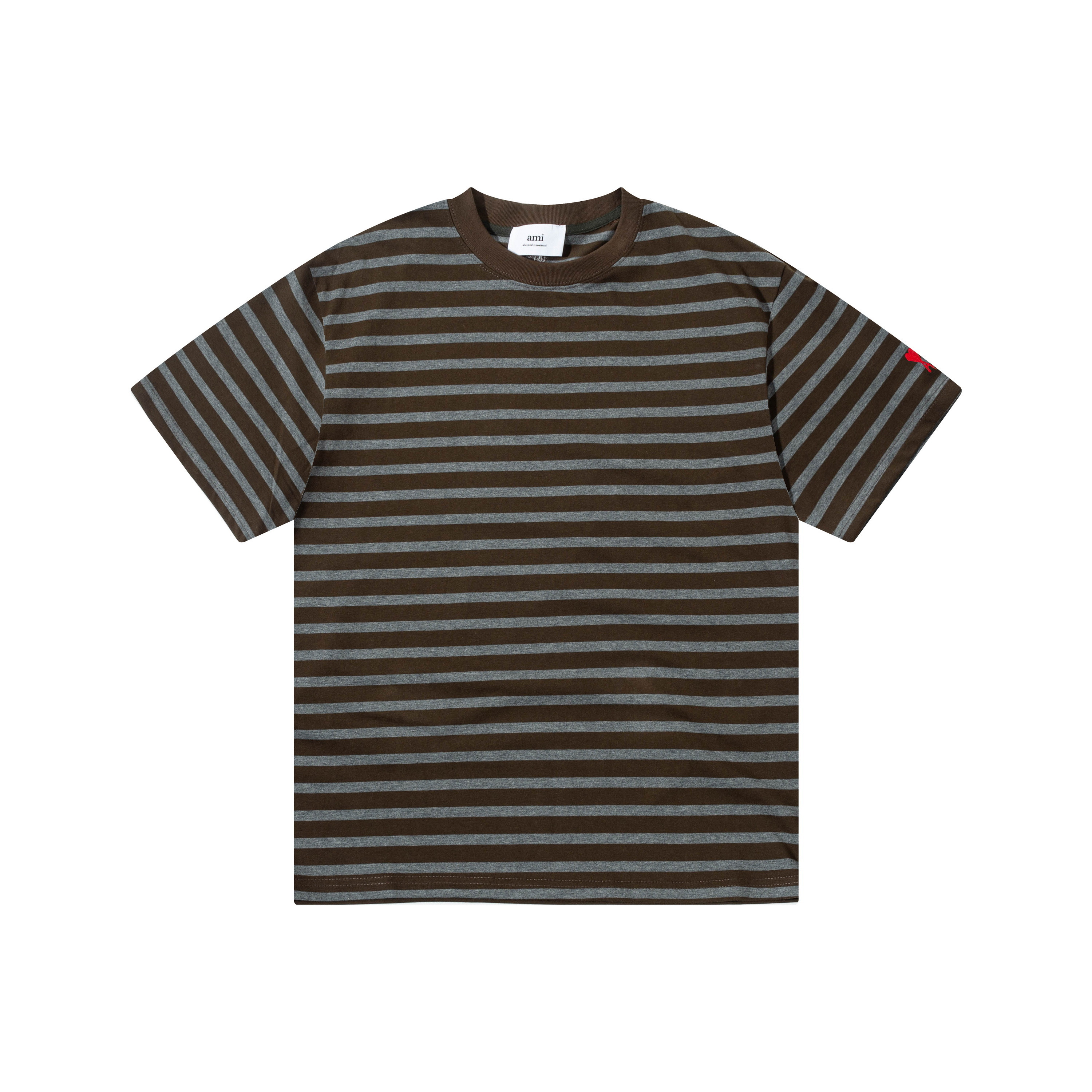【AMI PARIS公式旗艦店】アミパリ新作ストライプ柄カジュアルTシャツ（男女兼用、半袖）