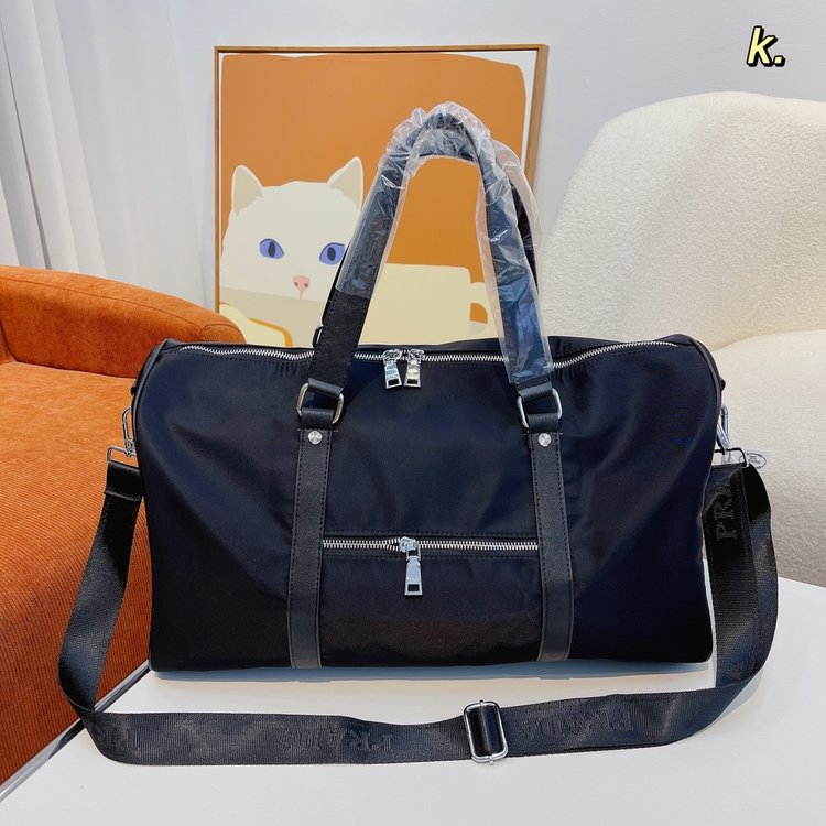 【Prada旗艦店】( プラダ ) キャンバス トラベルバッグ 46x21x26cm-BRAND OFF