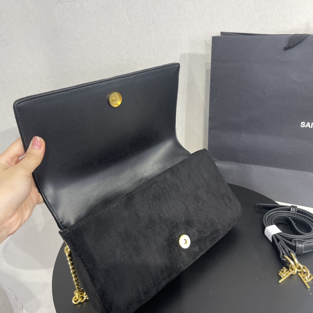 イヴ・サンローラン ブラック スエード モノグラム ミディアム ケイト タッセル バッグ-BRAND OFF