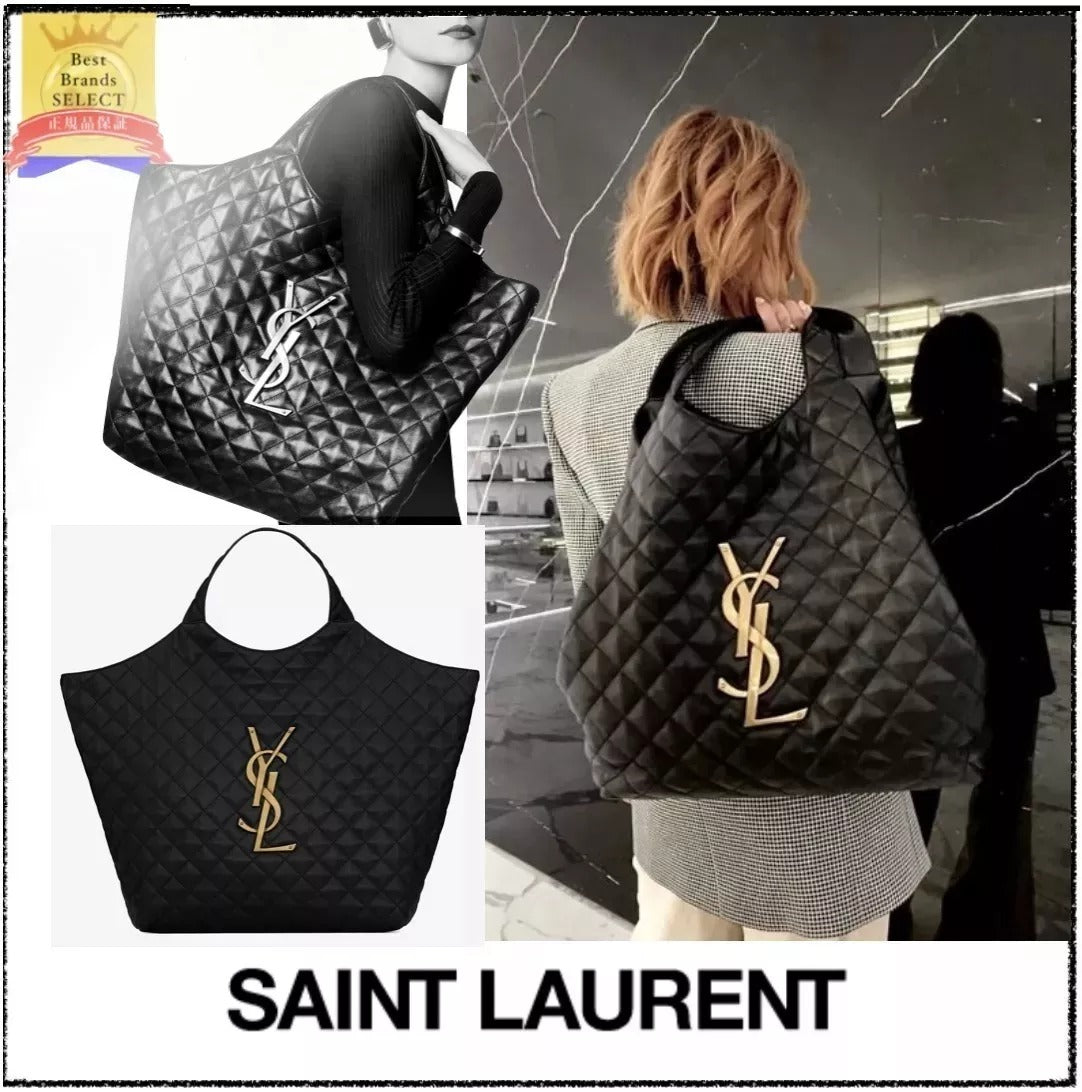 滝沢カレンさん【BLACKPINKROSE同じバッグ】SAINT LAURENTイカール マキシ ショッピングバッグ（ラムスキン／キルティン-BRAND OFF
