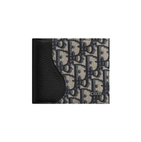 【Dior】 ディオール 新品 オールオーバー プリント ジャカード ファブリック カーフスキン ウォレット ブラック-BRAND OFF