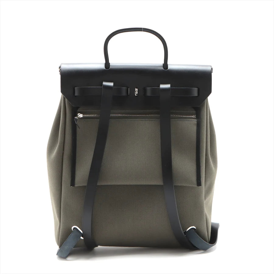 HERMES エルメス エールバッグジップPM トワルミリタリー カーキ シルバー金具-BRAND OFF