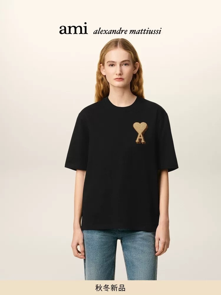 AMI PARIS アミ パリス2026年夏新作 ゆったりとした万能ハート柄ピュアコットンTシャツ（男女兼用）