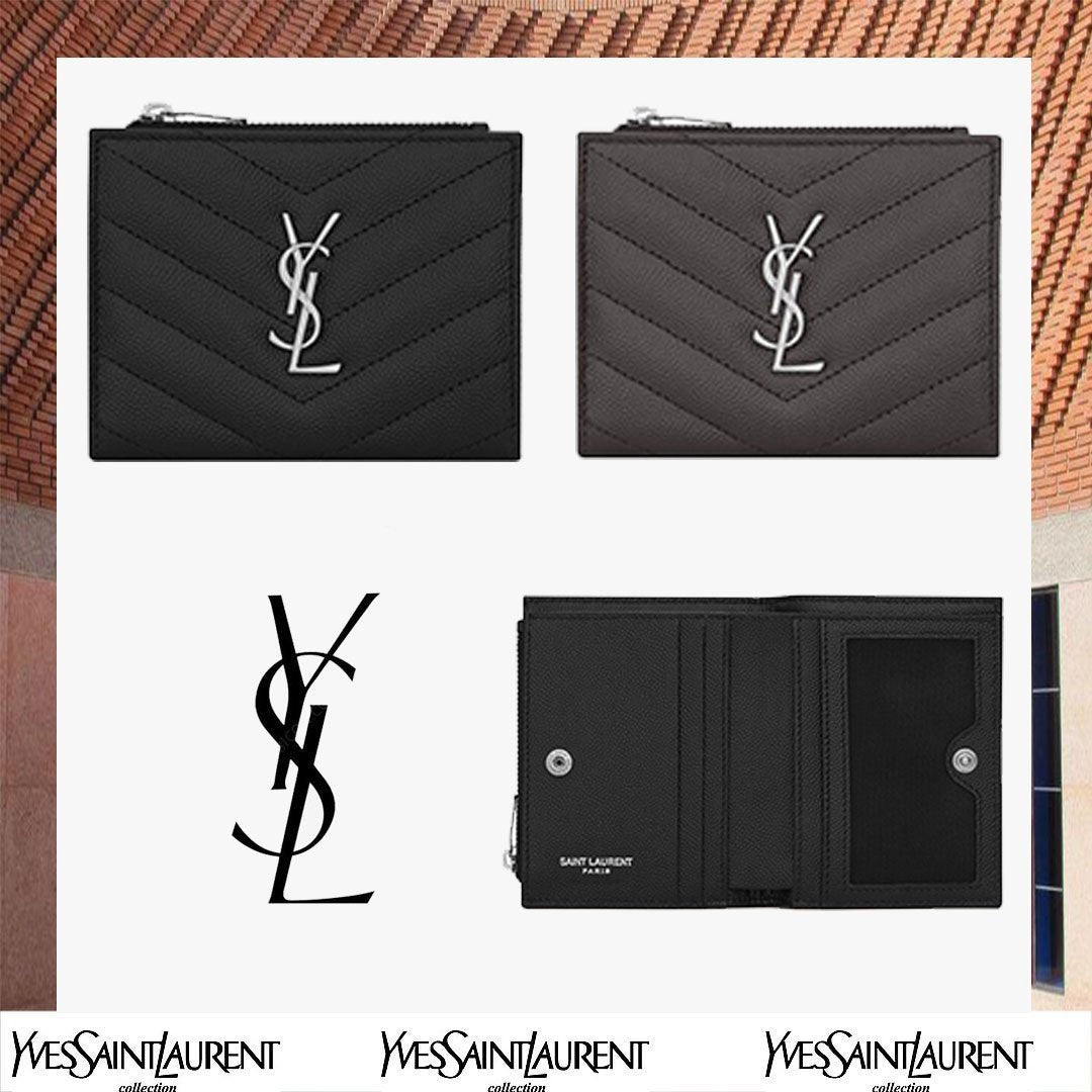 人気！★MONOGRAMブラックキルトレザージッパーのカードホルダーをテクスチャ-BRAND OFF
