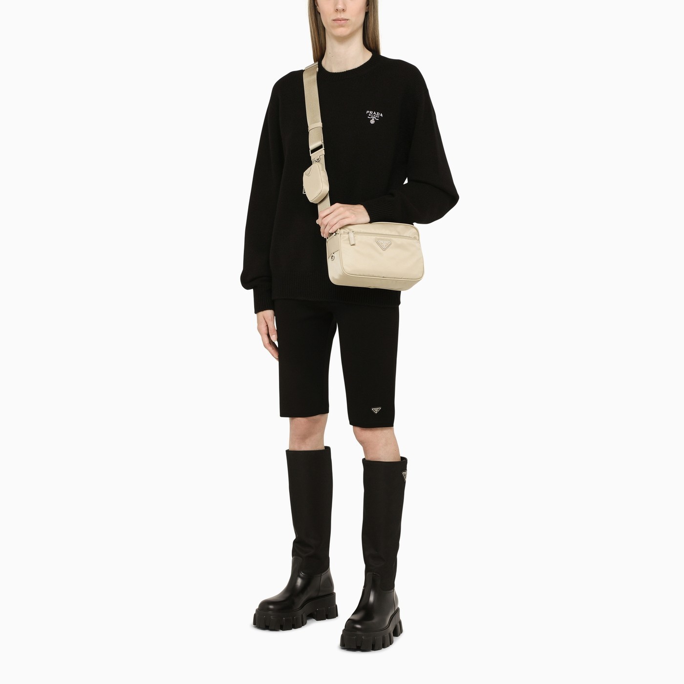 PRADA プラダ RE NYLON ロゴ ミニポーチ付き クロスボディバッグ-BRAND OFF