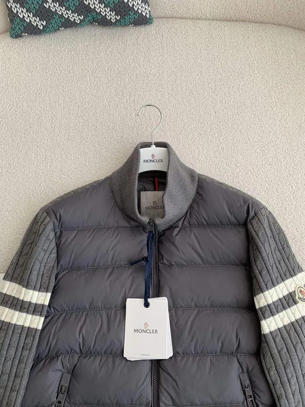 Moncler Padded Wool Zip-Up Cardigan Black/Dark Gray モンクレール パッド入りウール ジップアップ カーディガン ブラック/ダークグレー-BRAND OFF