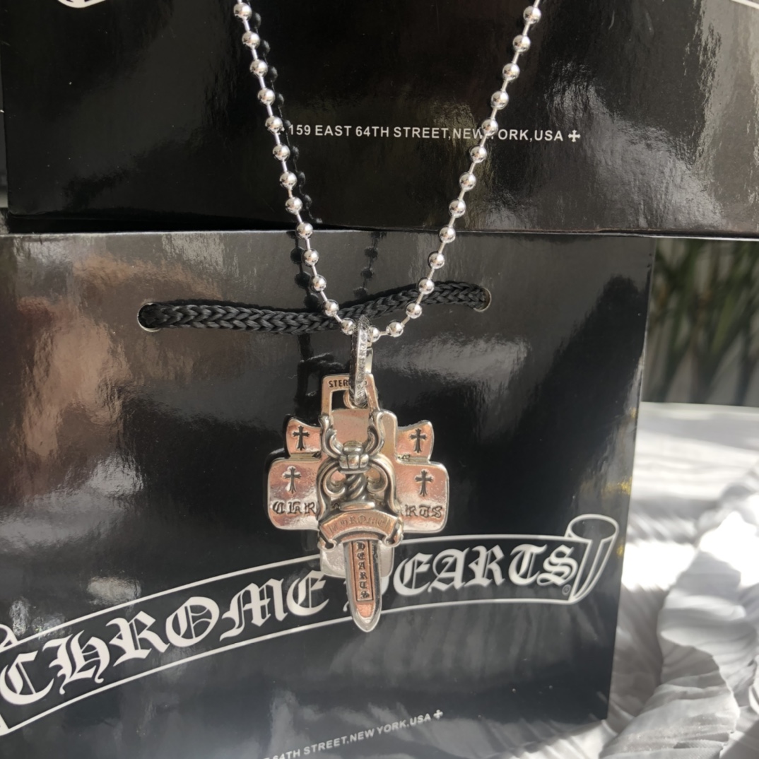 Chrome Hearts（クロムハーツ）3段ソードとホーリーソードサンスクリットペンダントネックレス-BRAND OFF