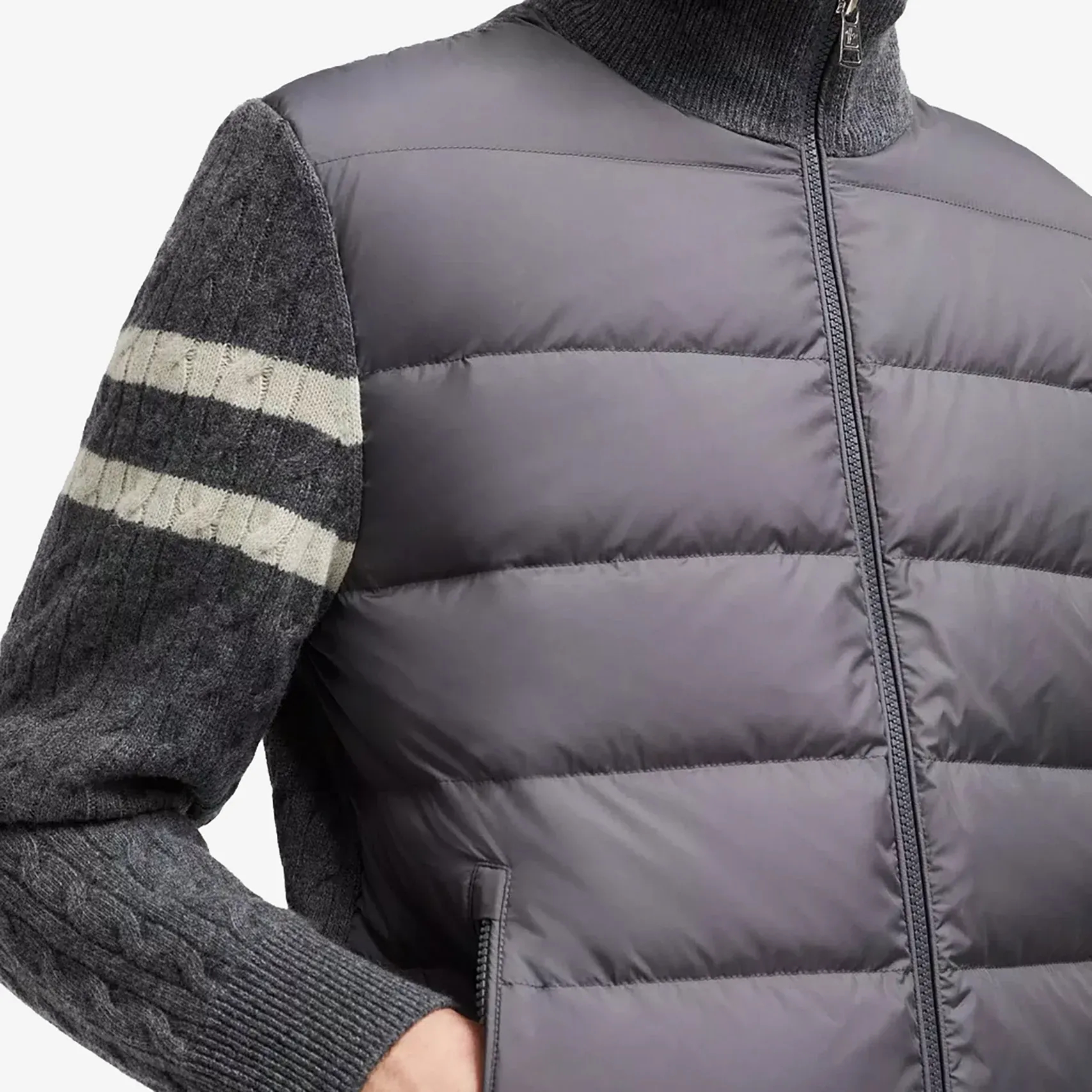 Moncler Padded Wool Zip-Up Cardigan Black/Dark Gray モンクレール パッド入りウール ジップアップ カーディガン ブラック/ダークグレー-BRAND OFF