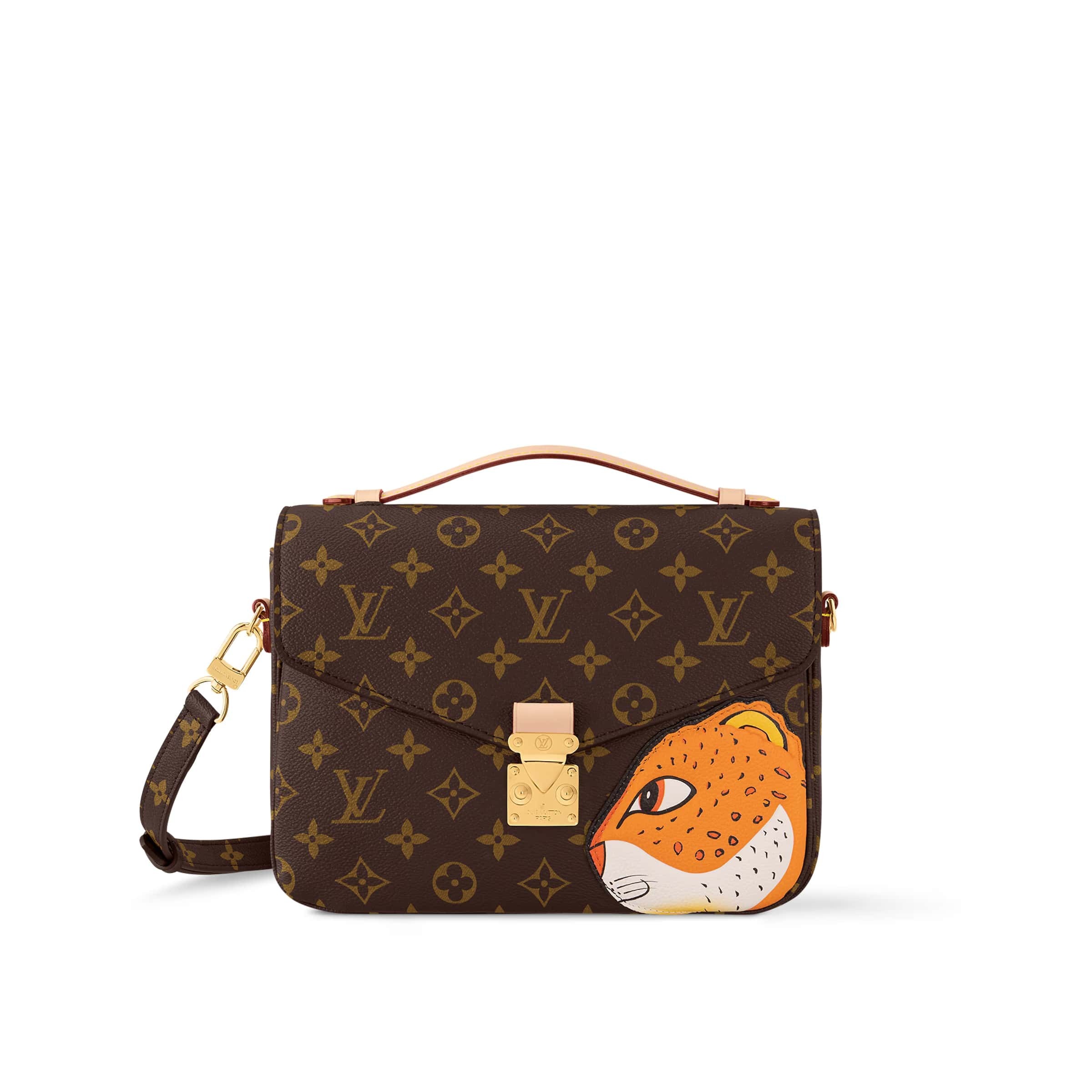 LOUISVUITTON モノグラムキャンバスボディにグレイン牛革のレオパードパッチ付き M47203 M40780-BRAND OFF