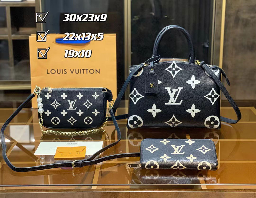 grand palais 黒 スリーピース割引セット ハンドバッグ メッセンジャーバッグ 財布 大容量【送料無料】-BRAND OFF