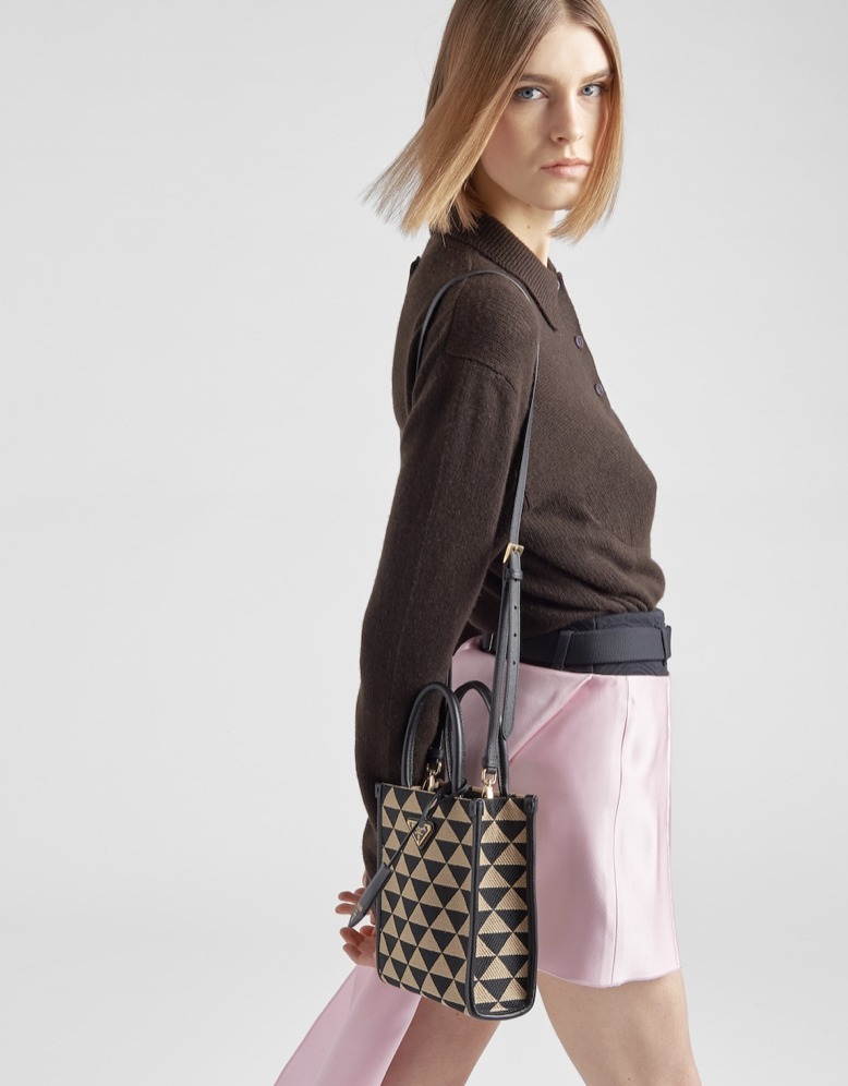 PRADA シンボル エンブロイダリージャカード ミニバッグ-BRAND OFF