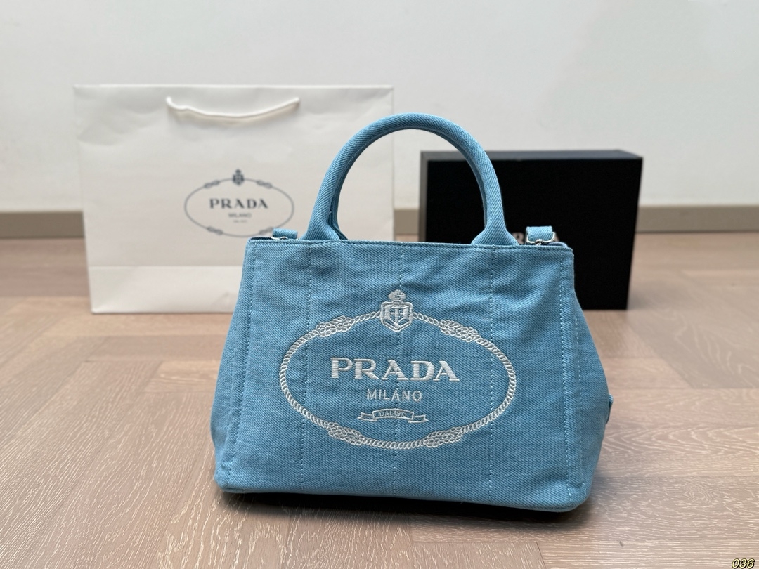 【PRADA公式旗艦店】プラダ デニム ハンドバッグ-BRAND OFF