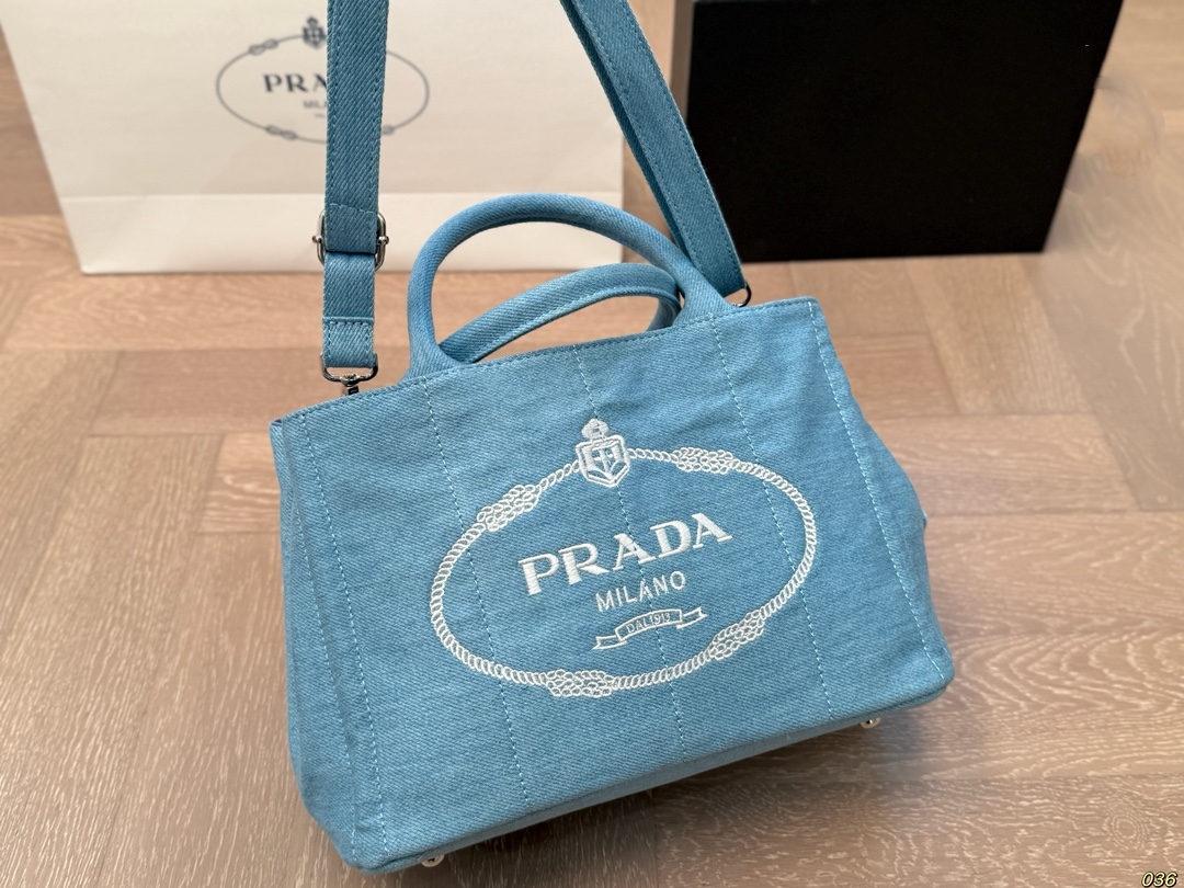 【PRADA公式旗艦店】プラダ デニム ハンドバッグ-BRAND OFF