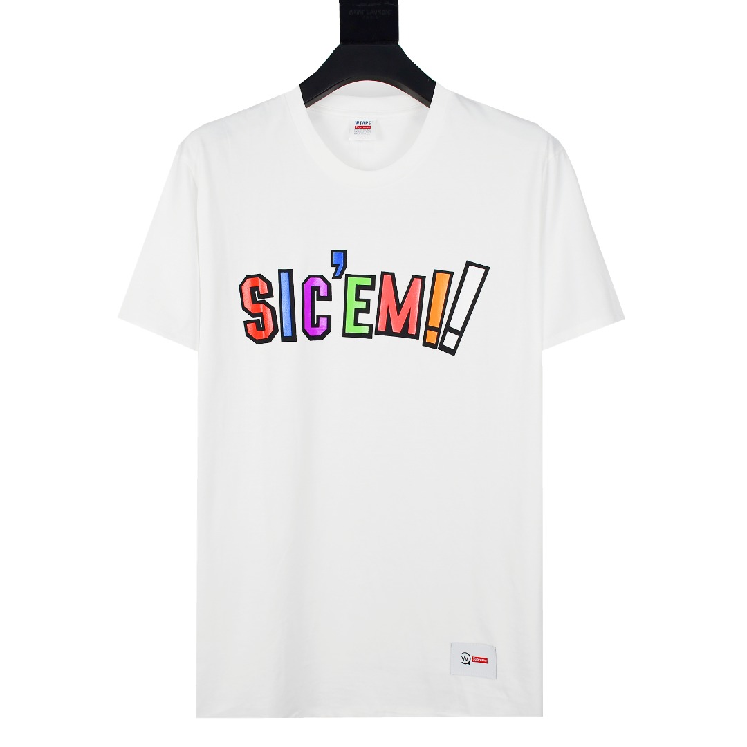 シュプリーム 新作Supreme x WTAPSコラボ21FW Sic'em! Teeカラーレター半袖Tシャツ 人気-BRAND OFF