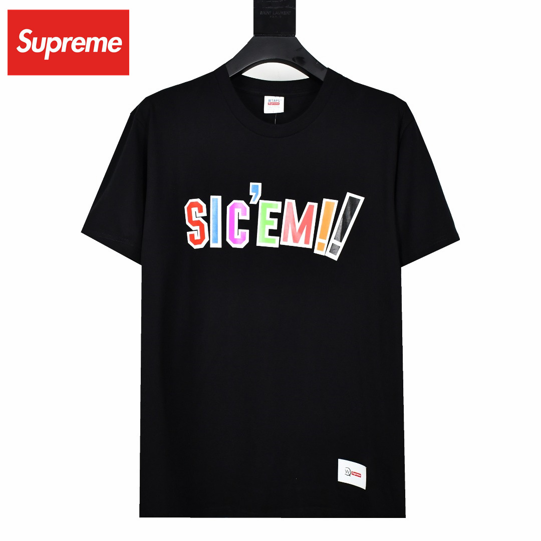 シュプリーム 新作Supreme x WTAPSコラボ21FW Sic'em! Teeカラーレター半袖Tシャツ 人気-BRAND OFF