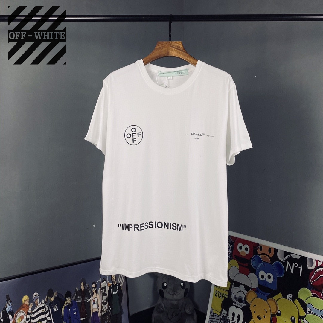 【2026】Off-White(オフホワイト)  　半袖シャツ　Tシャツ   プリント　100％純綿生地　快適　通気性が良い　シンプルの風格　かっこいい　白　男女兼用-BRAND OFF