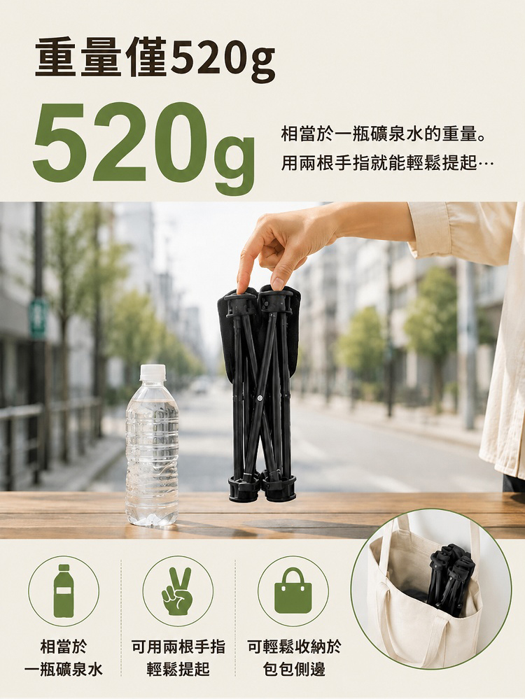 碳鈦合金防塌陷折疊椅!輕至520g，隨身攜帶，累了隨處可坐