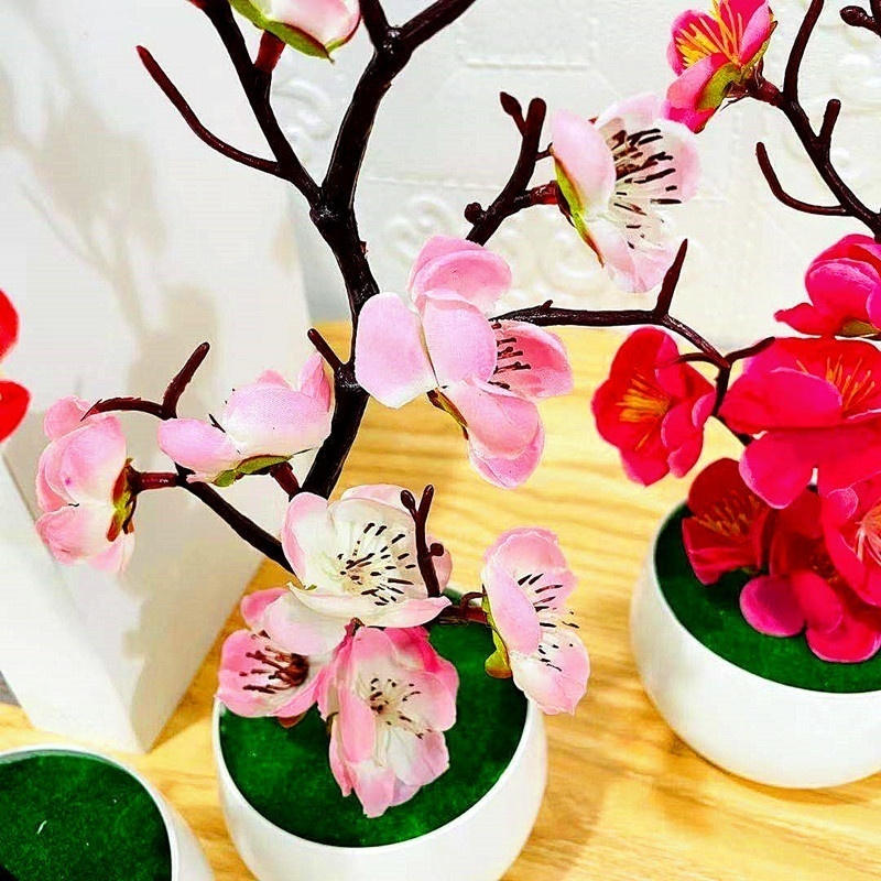 仿真梅花盆栽假花擺設