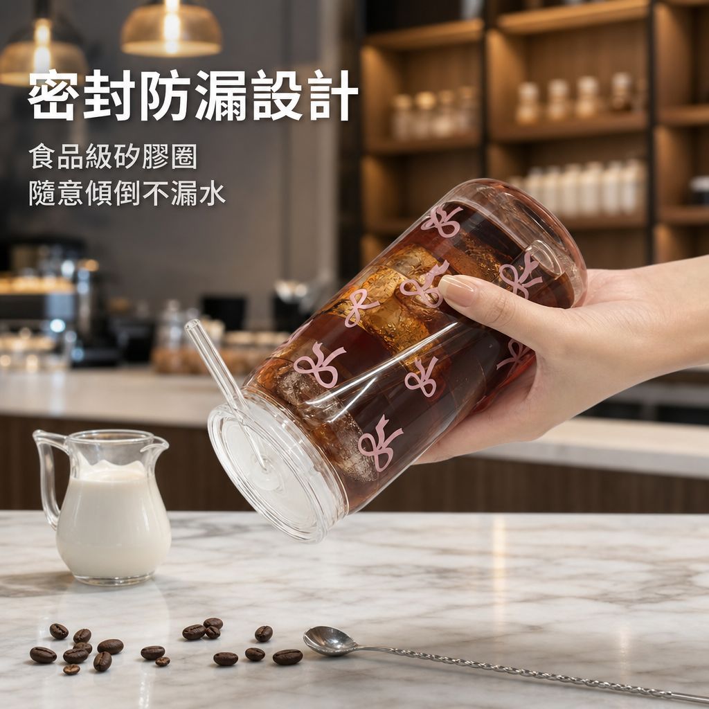 蝴蝶結吸管玻璃杯 大容量可愛果汁杯 耐高溫咖啡杯