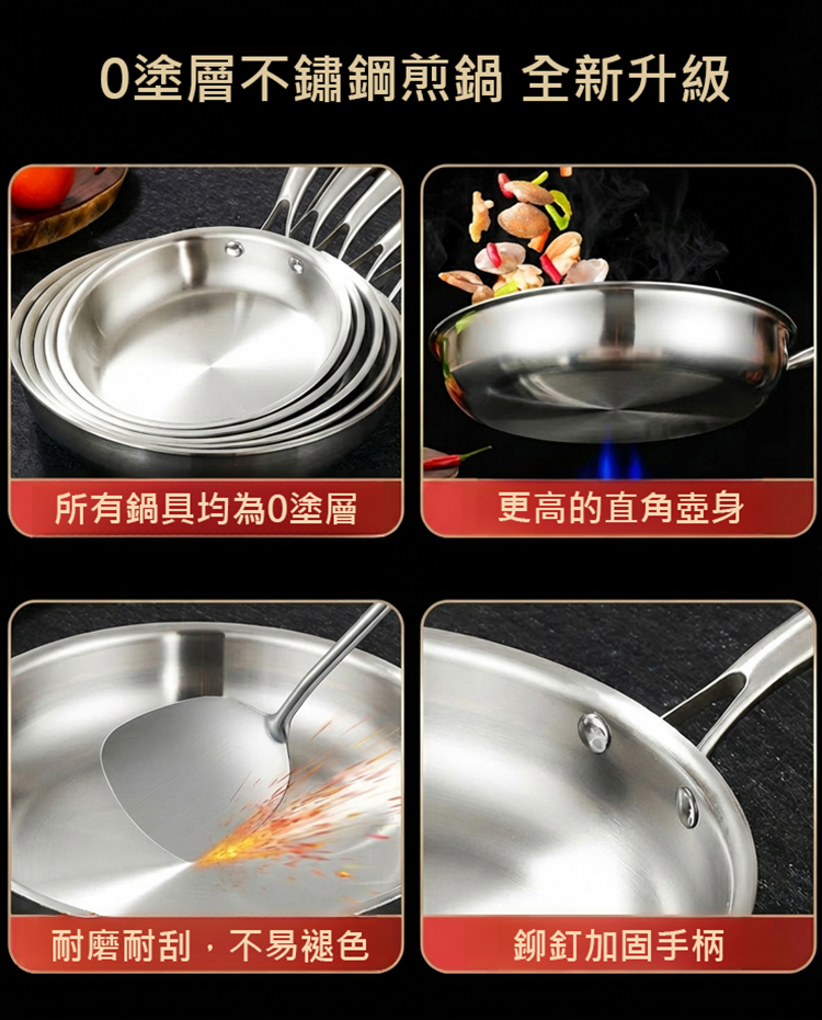 不鏽鋼無塗層煎鍋