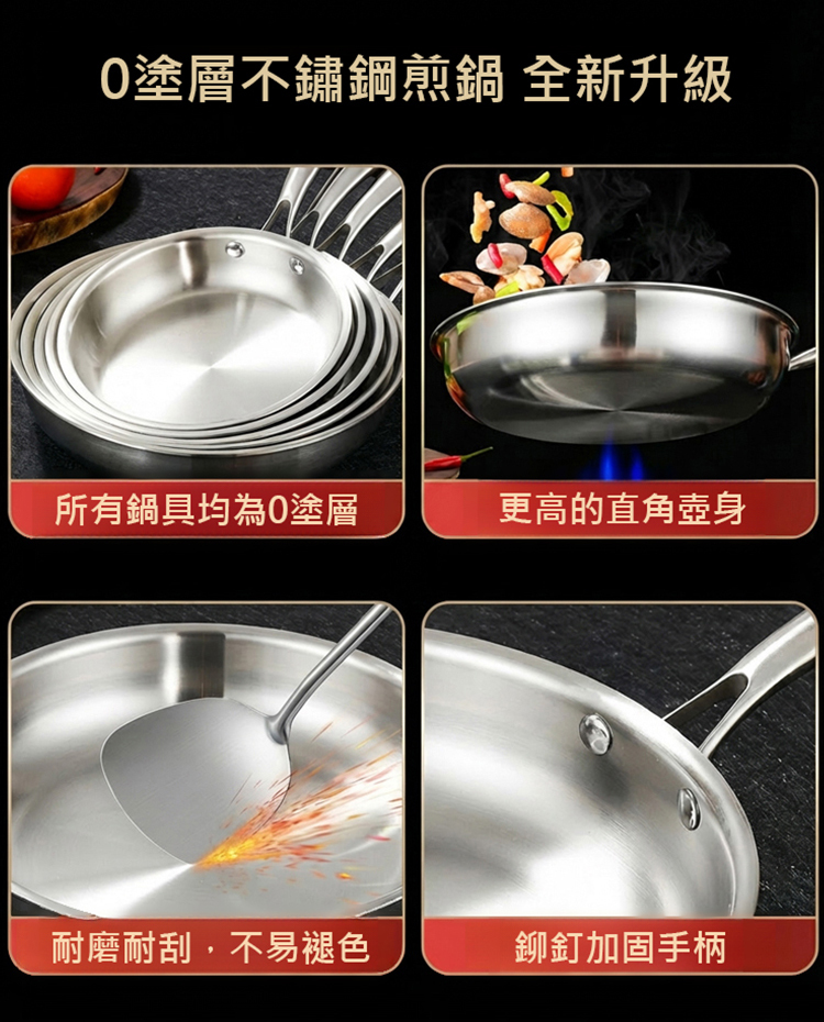 不鏽鋼無塗層煎鍋