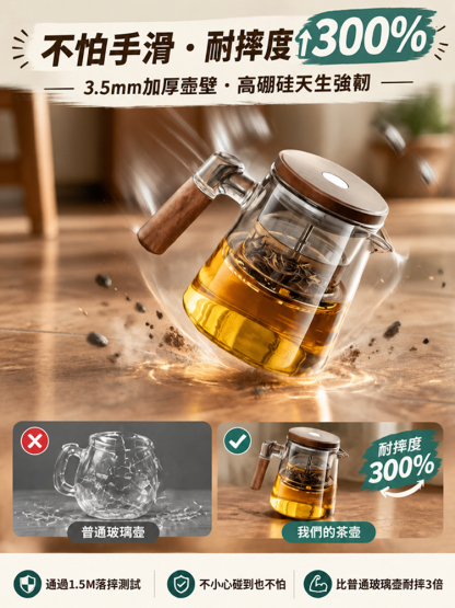 【不苦澀萃茶壺】一鍵過濾高硼矽懶人茶壺