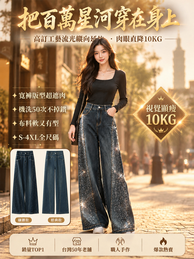寬鬆顯瘦百搭鑲鑽寬褲