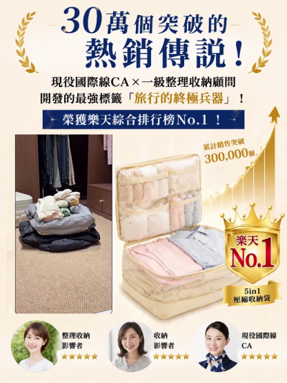 【多出200%容量】五合一壓縮收納袋